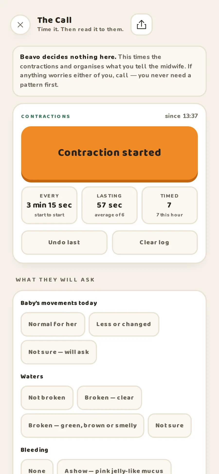 The Call: contraction timer and a script for contacting your maternity unit