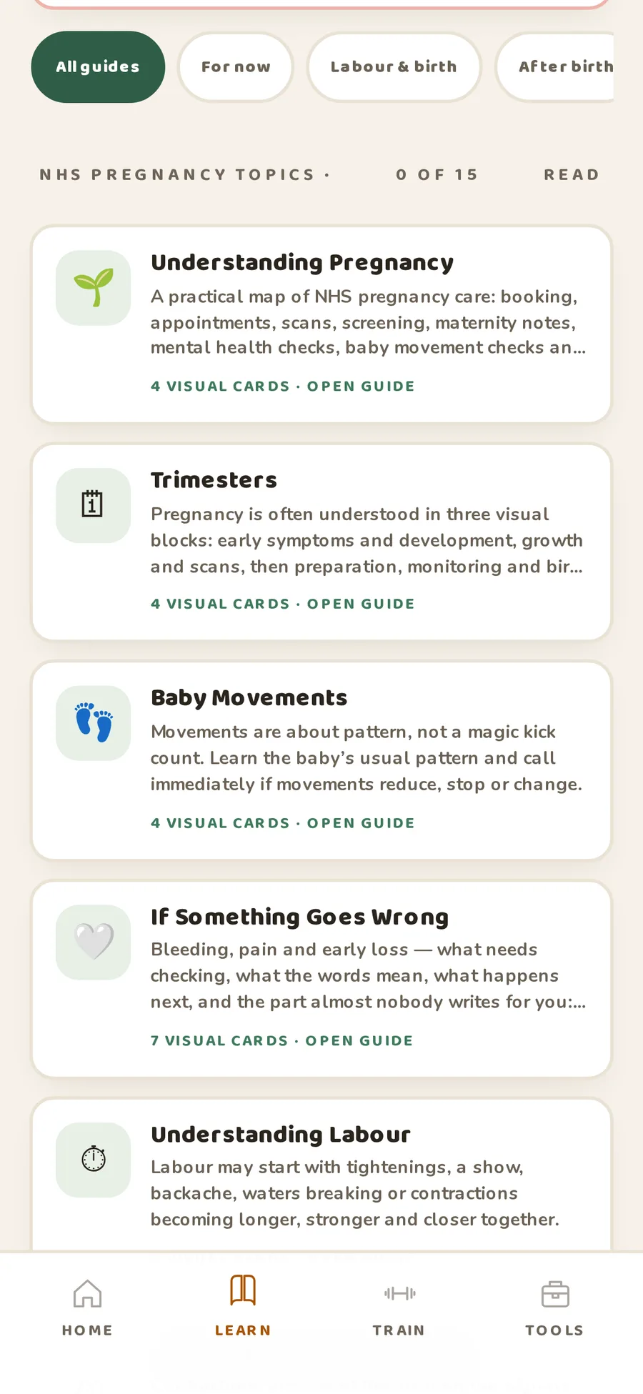 Beavo Learn: pregnancy guides and learning tracks