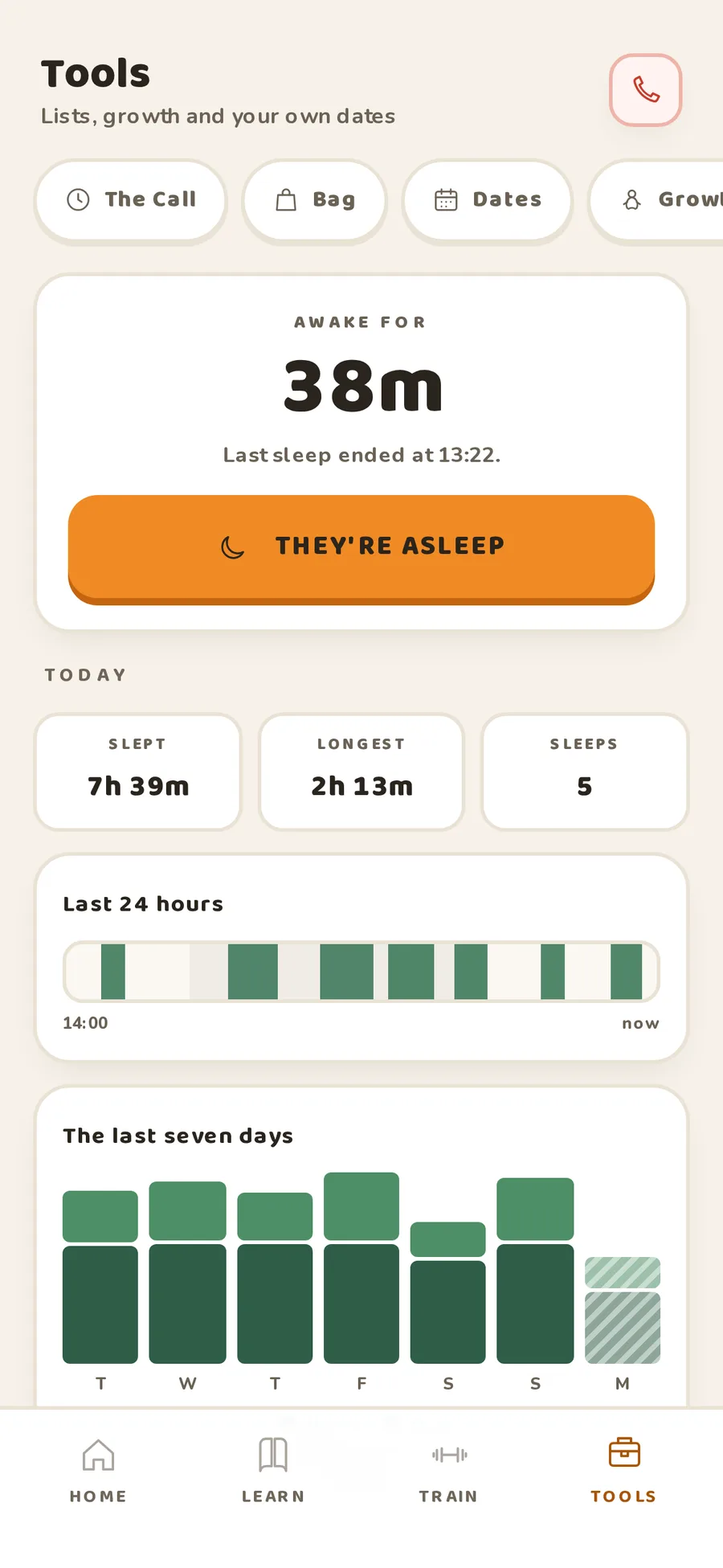 Beavo sleep log with a timer and previous entries